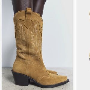 Zara Woman Split Leather Cowboy Boot 42